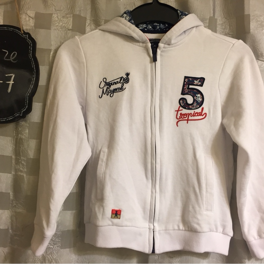 Mayoral White Kids Hoodie with Embroidered Details